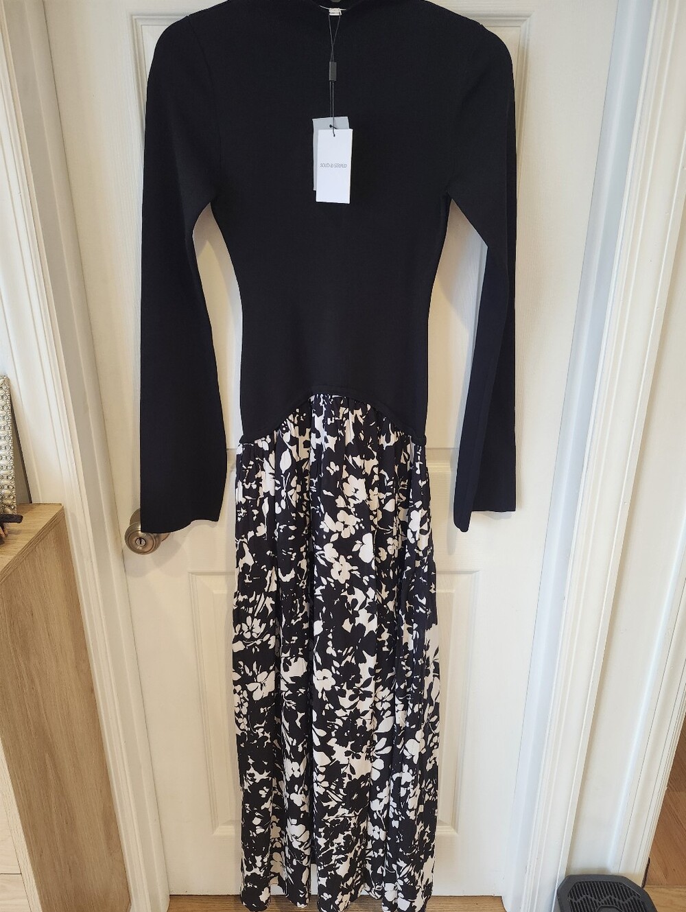 SOLID & STRIPED Black and White Floral Maxi Dress
